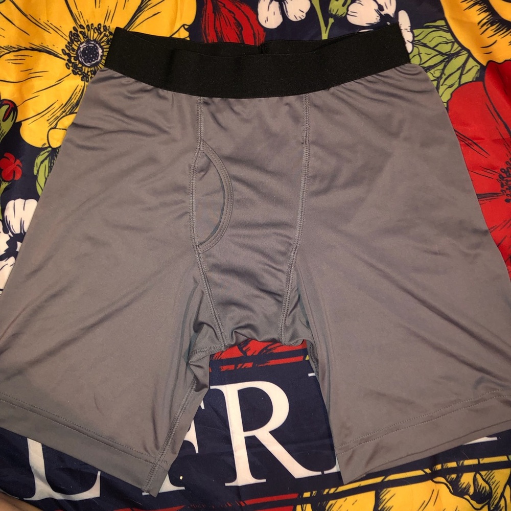 3 pair, black/gray/red spandex briefs